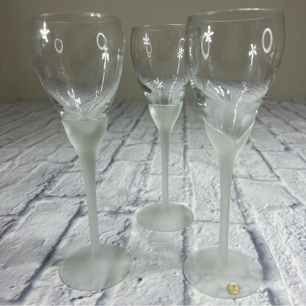 Romanian vintage Frosted Tulip, champagne flute REAL crystal wine glasses